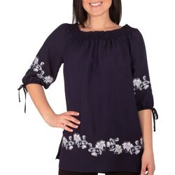 NY Collection Womens Tuwa Embroidered 3/4 Sleeve Top
