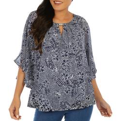 Womens Mixed Print Embellished Poncho Top