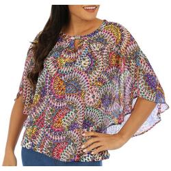 Womens Abstract Print Embellished Poncho Top