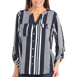 Juniper + Lime Womens Stripes 3/4 Sleeve Silky Stretch Top