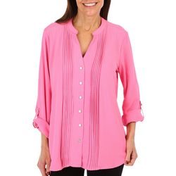 Juniper + Lime Womens Airflow Pleated 3/4 Roll Sleeve Top