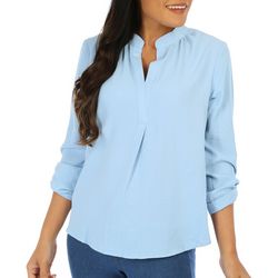 Juniper + Lime Womens Airflow Pleated 3/4 Roll Sleeve Top