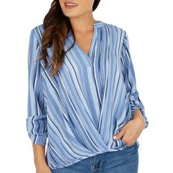 NY Collection Womens Stripe Split Neck 3/4 Sleeve Top