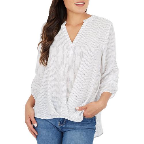 NY Collection Womens Dotted Strips V-Neck 3/4 Sleeve
