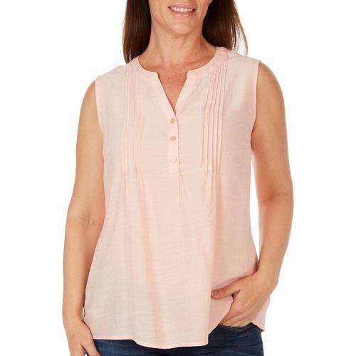 Notations Womens Solid Tuwa Henley Sleeve Top