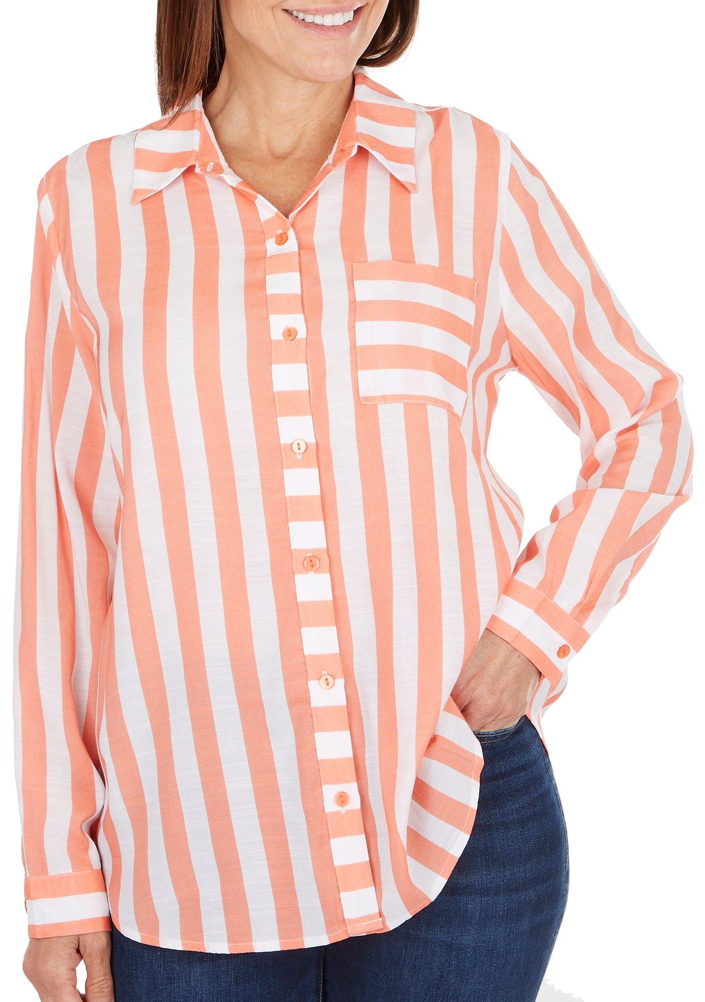 Juniper + Lime Womens Striped Button Down Long Sleeve Top