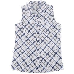 NY Collection Womens Sleeveless Button Down Top