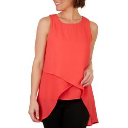 NY Collection Womens Solid Chiffon Sleeveless Top