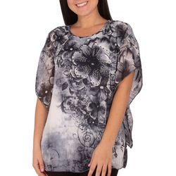 NY Collection Womens Chiffon Floral Short Sleeve Top