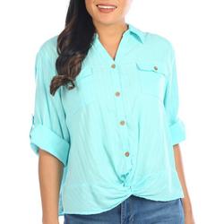 Womens 3/4 Button Down Twist Front Top