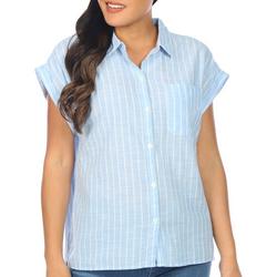 Womens Button Down Striped Short Sleeve Top