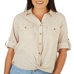 Dash Womens Solid Knot Front 3/4 Sleeve Top