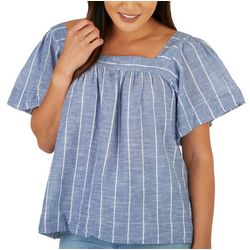 Dash Womens Striped Square Neck Short Sleeve Top
