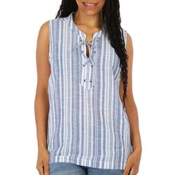 Dash Womens Stripe Lace Up Sleeveless Top