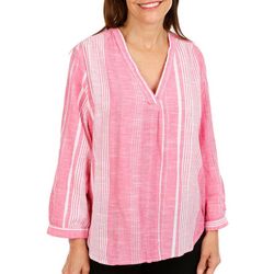 Womens Striped V Neck Long Sleeve Top