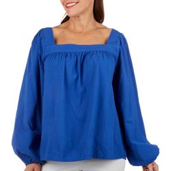 Dash Womens Solid Square Neck Long Sleeve Top