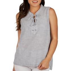 Womens Lace-Up Neckline Sleeveless Top