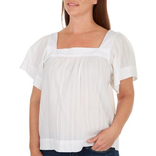 Dash Womens Embroidered Square Neck Short Sleeve Top