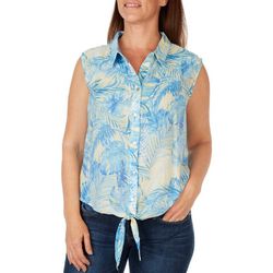 Cocomo Womens Button Down Tie Front Sleeveless Top
