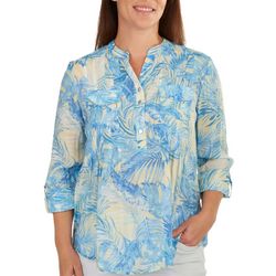 Cocomo Womens Tropical Linen Slub Pocket 3/4 Sleeve Top