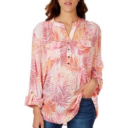 Coral Bay Womens Tropical Print Pocket 3/4 Sleeve Top