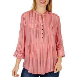 Coral Bay Womens Striped Pocket 3/4 Sleeve Top