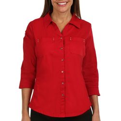 Coral Bay Womens Solid Knit To Fit 3/4 Sleeve Top