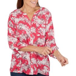 Juniper + Lime Womens Floral Printed Button Down Top