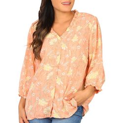 Ladies Floral Button Down 3/4 Sleeve Top
