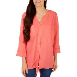 Coral Bay Womens Button Down Front Tie 3/4 Sleeve Top