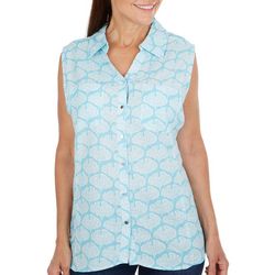 Coral Bay Womens Print Button Down Sleeveless Top
