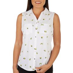 Coral Bay Womens Print Button Front Sleeveless Top