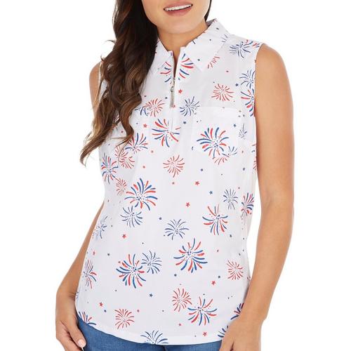 Coral Bay Womens Fireworks Zip Front Sleeveless Top