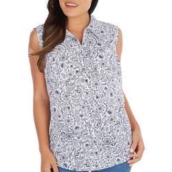 Womens Paisley Knit To Fit Button Down Sleeveless Top