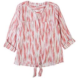 Coral Bay Womens Print Tie Front 3/4 Sleeve Top