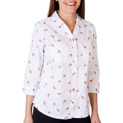 Coral Bay Womens Watermelon Print Knit To Fit 3/4 Sleeve Top