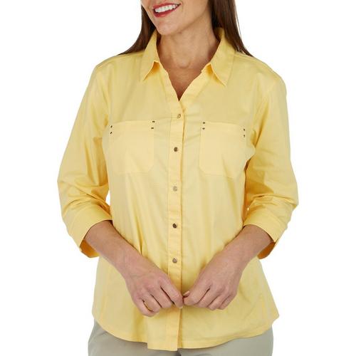 Coral Bay Womens Solid Stretch Button Down 3/4