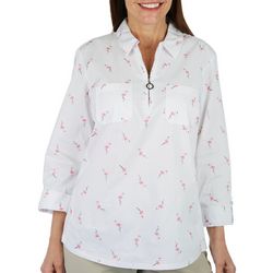 Womens Flamingo Knit 2 Fit Woven 3/4 Sleeve Top