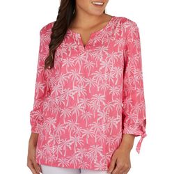 Coral Bay Womens Print Woven Tied 3/4 Sleeve Top