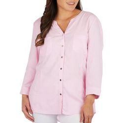 Coral Bay Womens Button Down 3/4 Sleeve Top