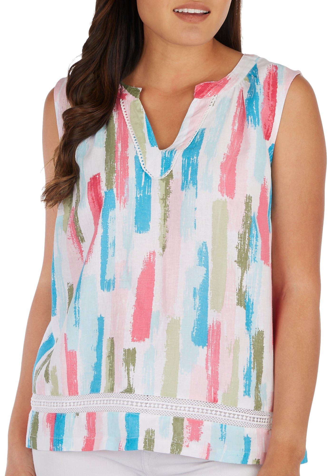 Coral Bay Womens Crocheted Trim Sleeveless Top