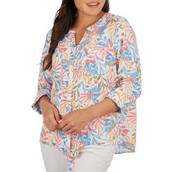 Coral Bay Womens Print Button Down 3/4 Sleeve Top