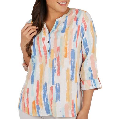 Coral Bay Womens Abstract Print Button Down 3/4
