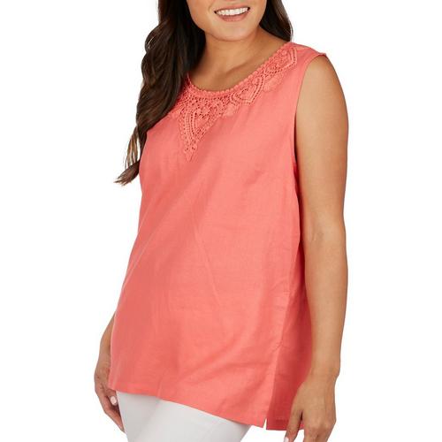 Coral Bay Womens Solid Color Lace Trim Sleeveless