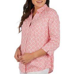 Coral Bay Womens Medallion Print Knit To Fit 3/4 Sleeve Top