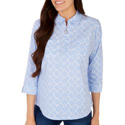 Coral Bay Womens Medallion Print Knit 2 Fit 3/4 Sleeve Top