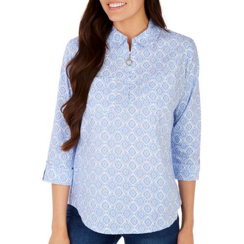 Coral Bay Womens Medallion Print Knit 2 Fit