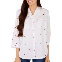 Coral Bay Womens Ladybug Knit To Fit 3/4 Sleeve Top