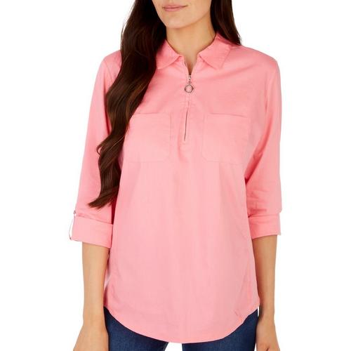 Coral Bay Womens Solid Zippered Knit To Fit