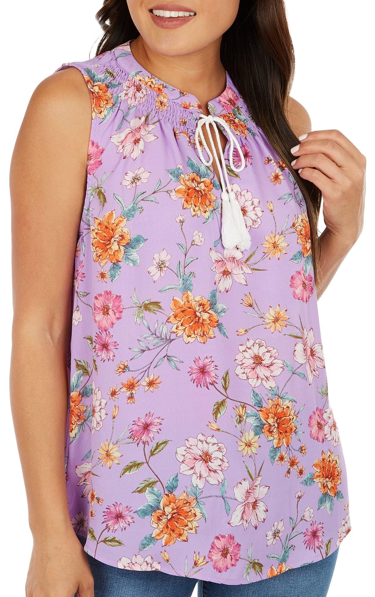 Juniper + Lime Womens Print Tassel Sleeveless Top